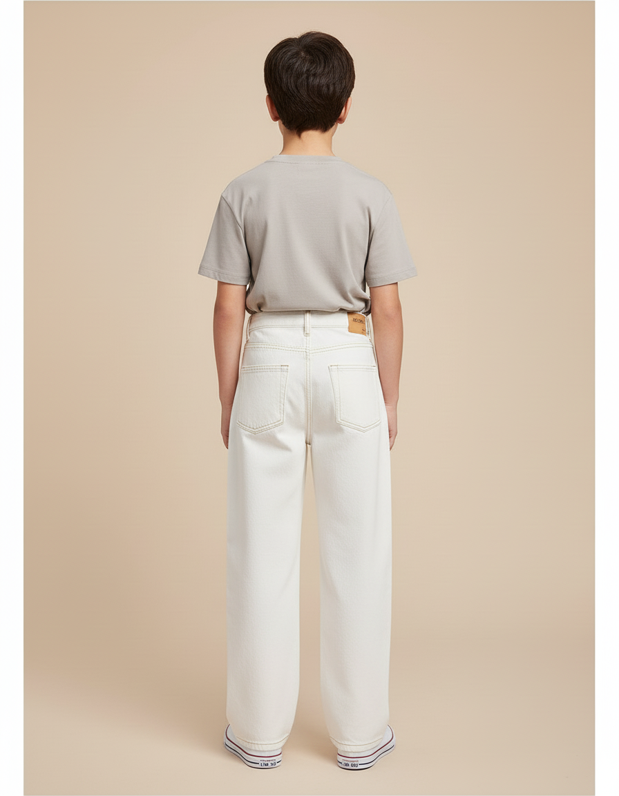 Pantalon Blanc Ample Décontracté Coton Garçon - Jean - vue 2