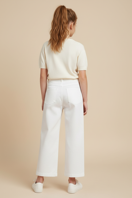 Pantalon Blanc Ample Droit Décontracté Fille Coton - vue 2