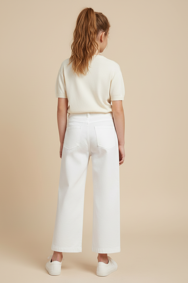 Pantalon Blanc Ample Droit Décontracté Fille Coton - vue 2