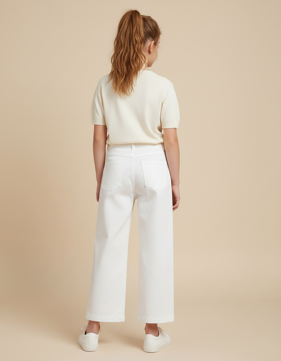 Pantalon Blanc Ample Droit Décontracté Fille Coton - vue 2