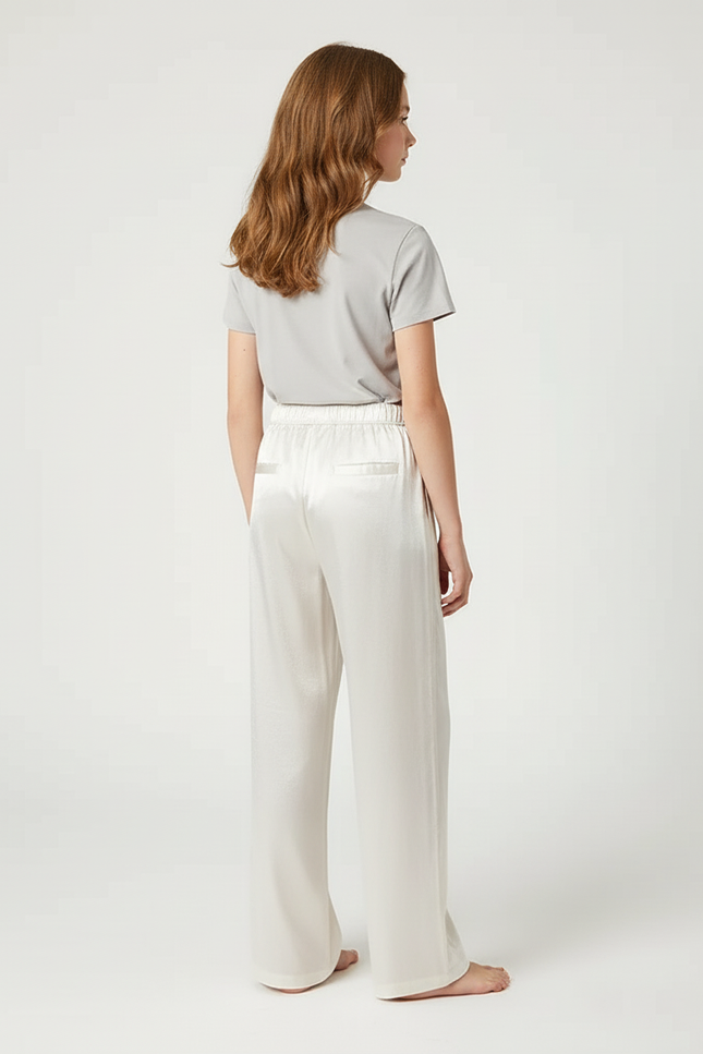 Pantalon Blanc Satiné Ample Fluide Cordon Fille - vue 2