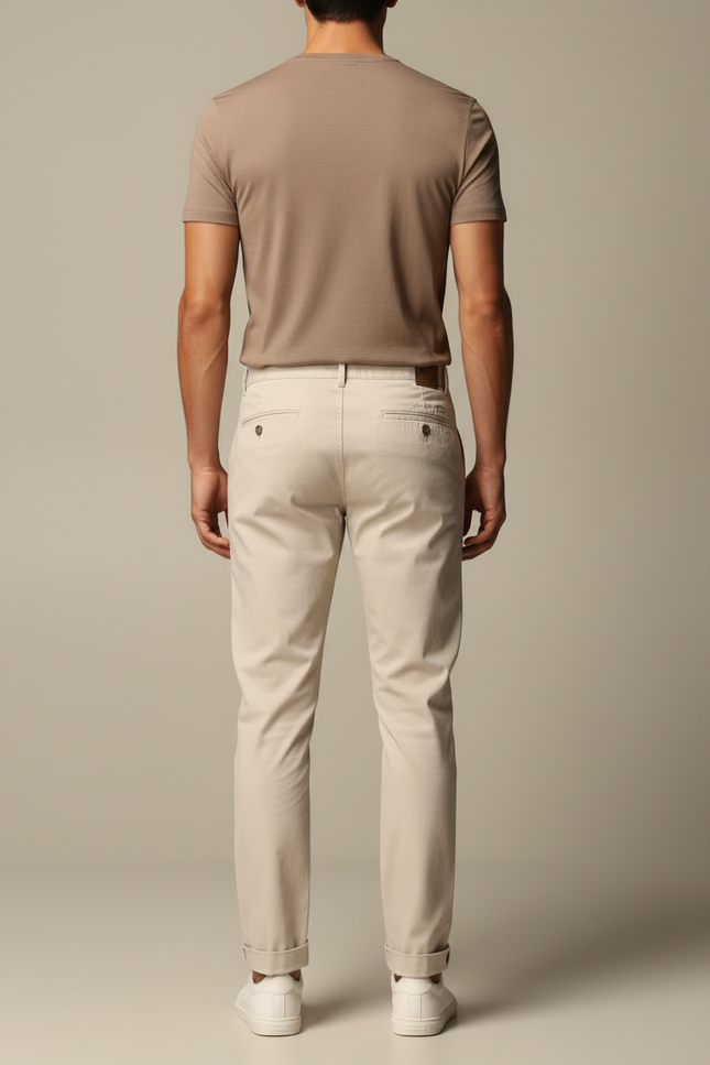 Pantalon Blanc Slim Coton Casual Homme - Beige Gabardine - vue 2