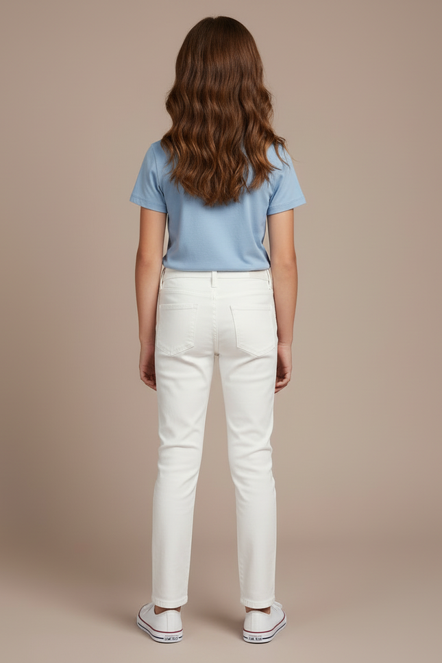 Pantalon Blanc Enfant Slim Stretch Coton - vue 2