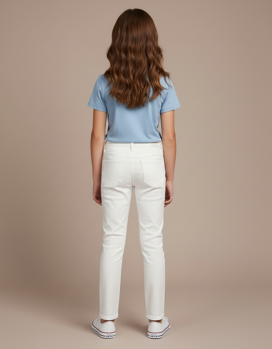 Pantalon Blanc Enfant Slim Stretch Coton - vue 2