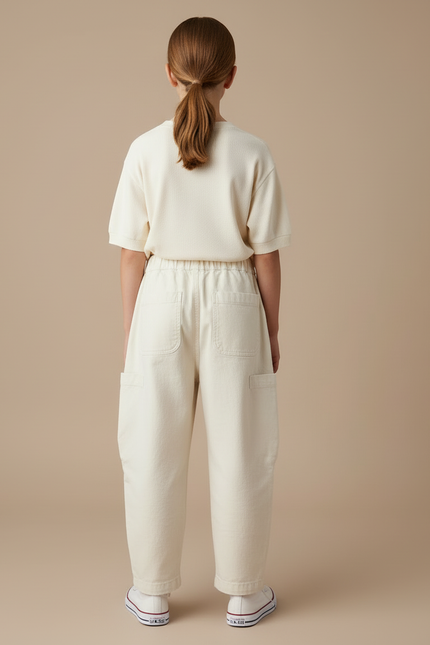 Pantalon Blanc Cargo Ample Enfant Décontracté Coton - Beige Toile - vue 2