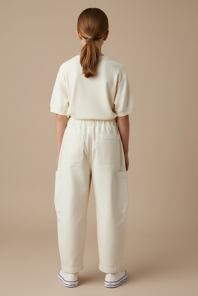 Pantalon Blanc Cargo Ample Enfant Décontracté Coton - Beige Toile - vue 2