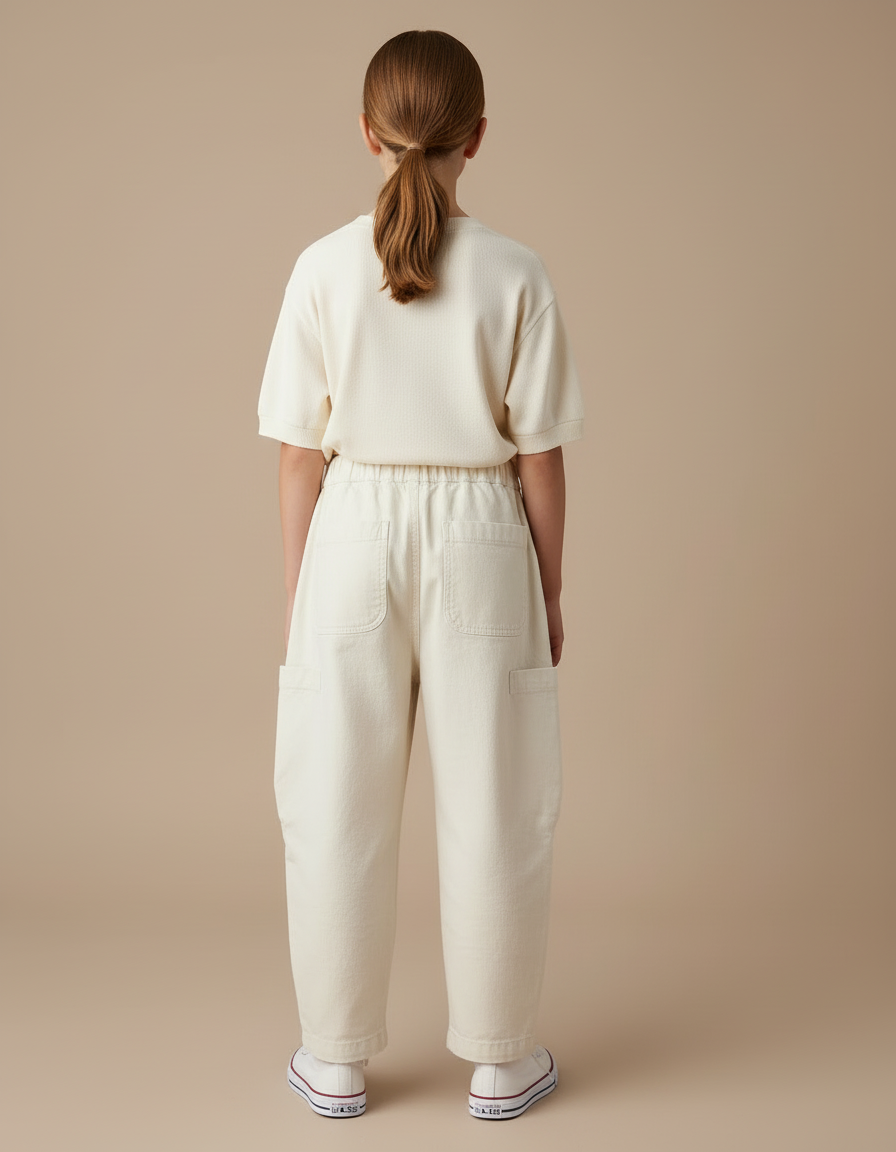 Pantalon Blanc Cargo Ample Enfant Décontracté Coton - Beige Toile - vue 2