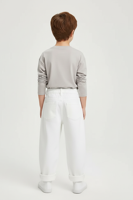 Pantalon Blanc Jean Ample Unisexe Décontracté Enfant - vue 2