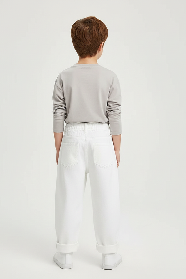 Pantalon Blanc Jean Ample Unisexe Décontracté Enfant - vue 2