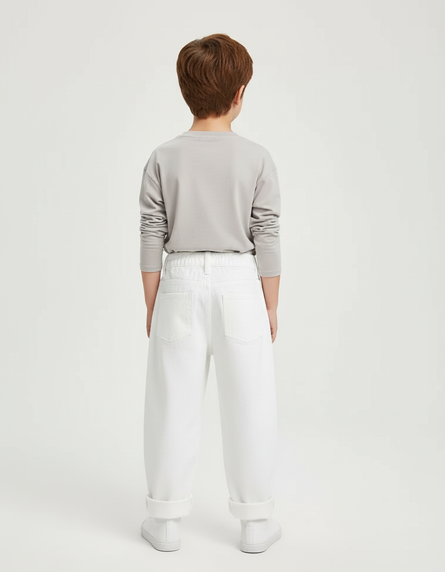 Pantalon Blanc Jean Ample Unisexe Décontracté Enfant - vue 2