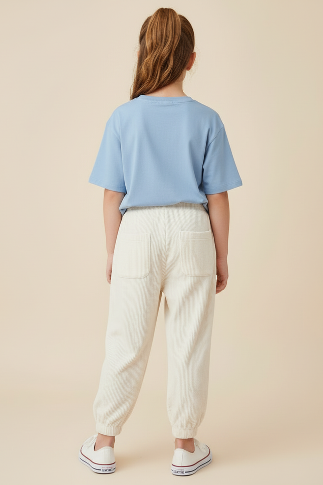 Pantalon Blanc Côtelé Décontracté Arc-en-ciel Fille - Beige Cordé - vue 2