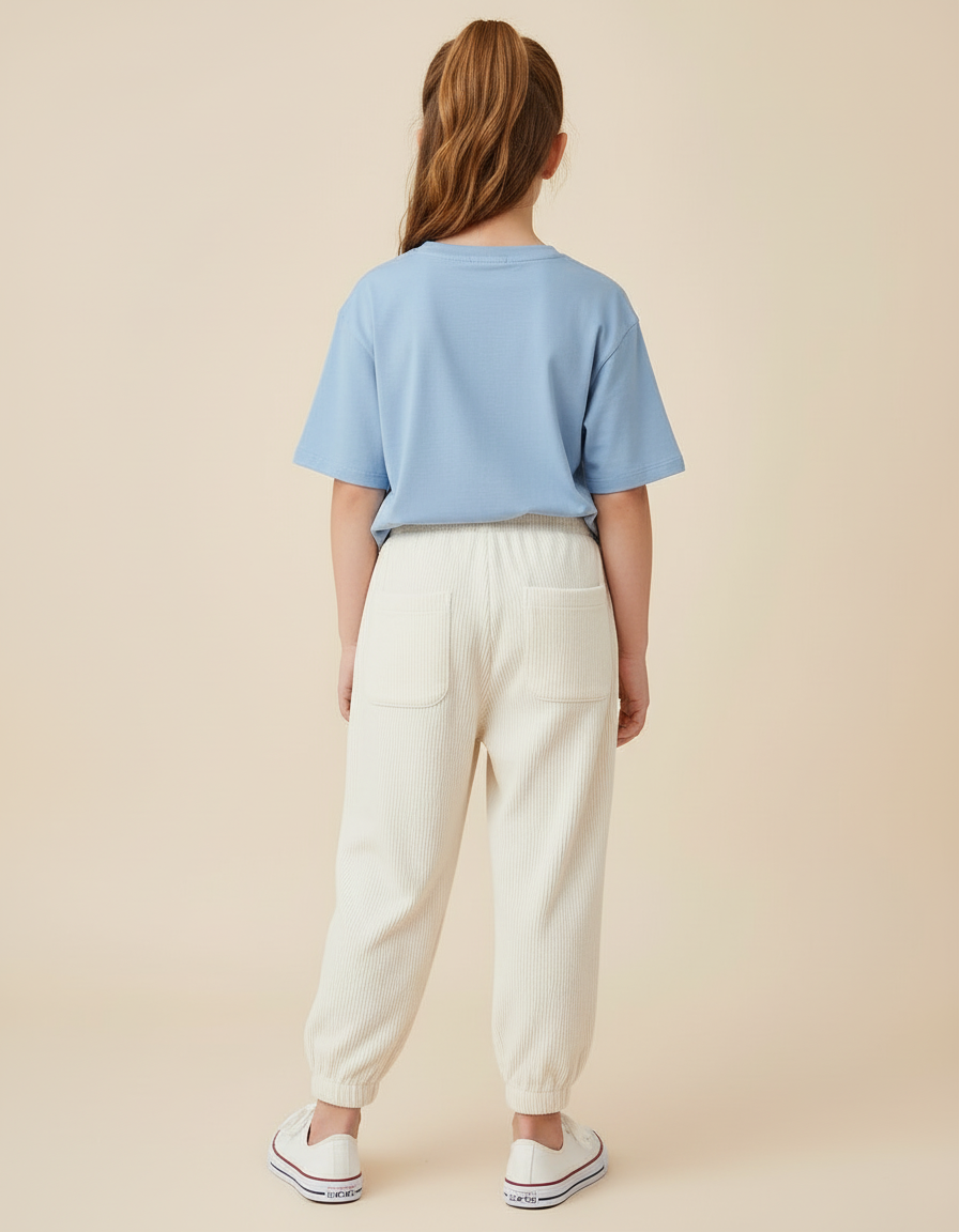 Pantalon Blanc Côtelé Décontracté Arc-en-ciel Fille - Beige Cordé - vue 2