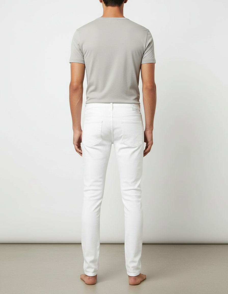 Pantalon Blanc Homme Slim Détruit Patché Décontracté - Jean - vue 2