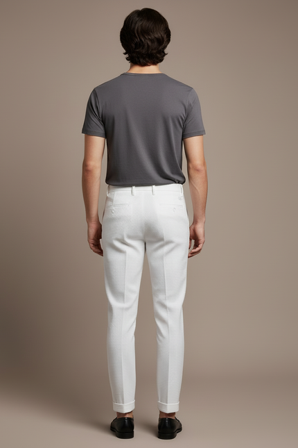 Pantalon Blanc Texturé Slim Habillé Homme - Coton - vue 2