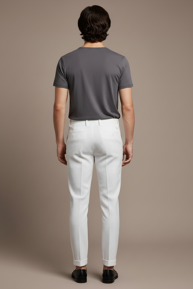 Pantalon Blanc Texturé Slim Habillé Homme - Coton - vue 2