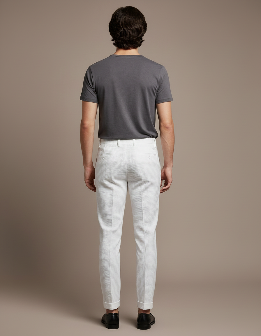 Pantalon Blanc Texturé Slim Habillé Homme - Coton - vue 2