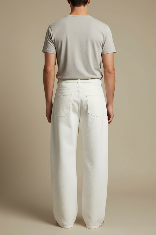 Pantalon Blanc Coton Ample Droit Décontracté Homme - Jean - vue 2