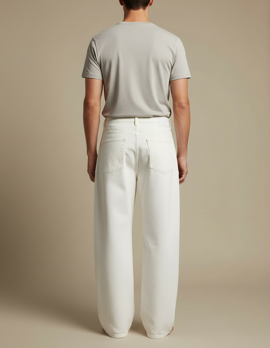 Pantalon Blanc Coton Ample Droit Décontracté Homme - Jean - vue 2