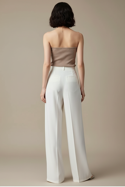 Pantalon Blanc Fluide Ample Élégant Femme - Polyester - vue 2