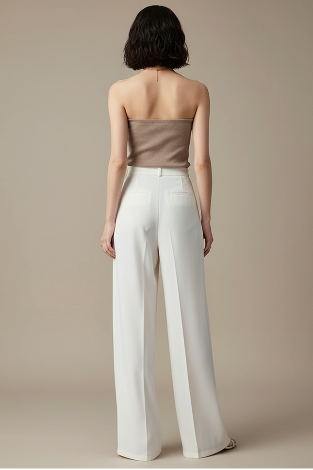 Pantalon Blanc Fluide Ample Élégant Femme - Polyester - vue 2