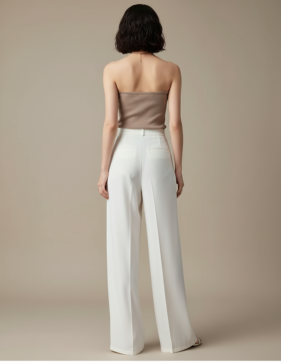 Pantalon Blanc Fluide Ample Élégant Femme - Polyester - vue 2