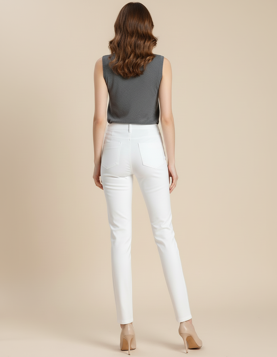 Pantalon Blanc Femme Taille Haute Slim Extensible - Polyester - vue 2