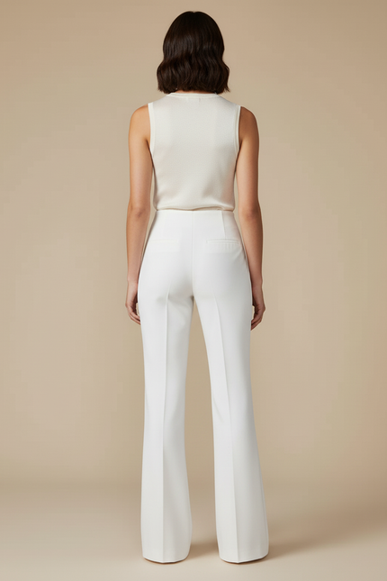 Pantalon Blanc Droit Habillé Fluide Femme - Polyester - vue 2
