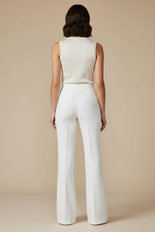 Pantalon Blanc Droit Habillé Fluide Femme - Polyester - vue 2