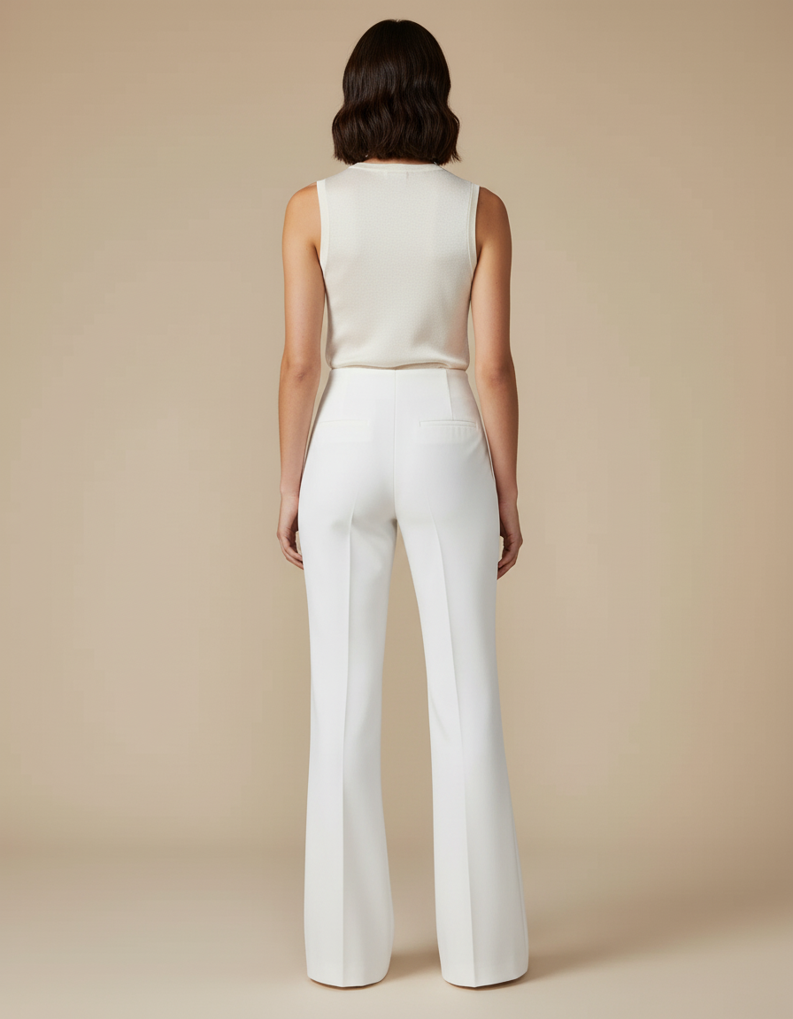 Pantalon Blanc Droit Habillé Fluide Femme - Polyester - vue 2