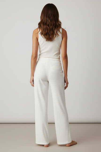 Pantalon Blanc Ample Cordon Décontracté Confortable - Molleton - vue 2