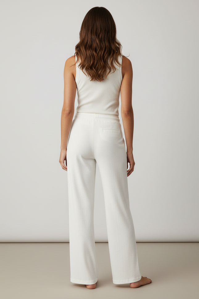 Pantalon Blanc Ample Cordon Décontracté Confortable - Molleton - vue 2
