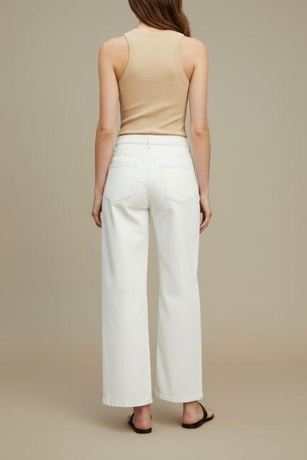 Pantalon Blanc Droit Ample Taille Haute Femme - Jean - vue 2