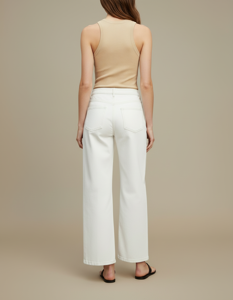 Pantalon Blanc Droit Ample Taille Haute Femme - Jean - vue 2