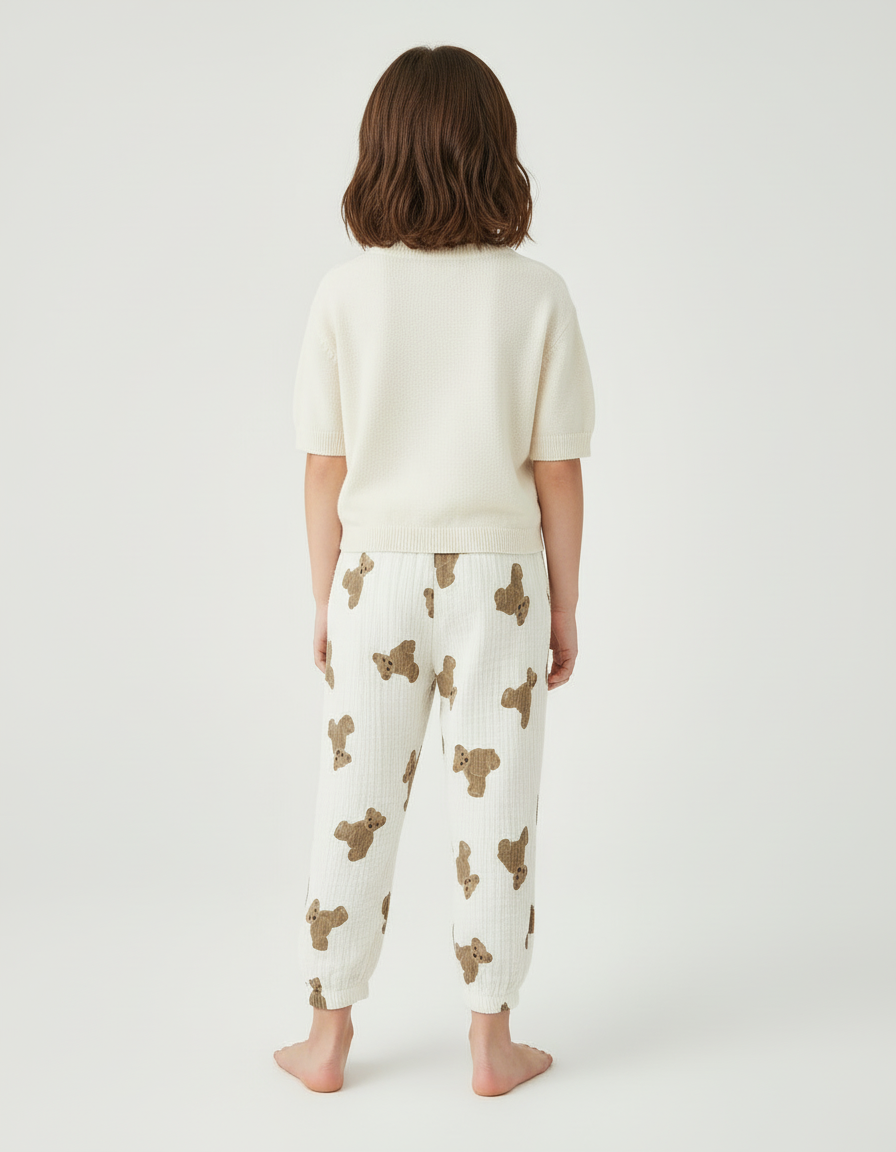 Pantalon Blanc Coton Ours Décontracté Enfant Fluide - Maille - vue 2