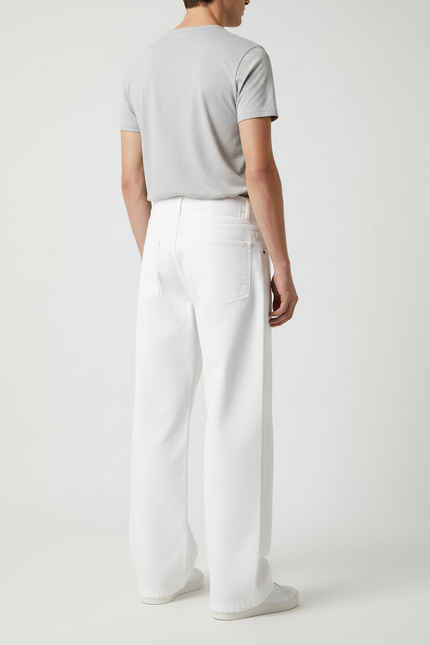 Pantalon Blanc Homme Ample Décontracté Coton Droit - vue 2