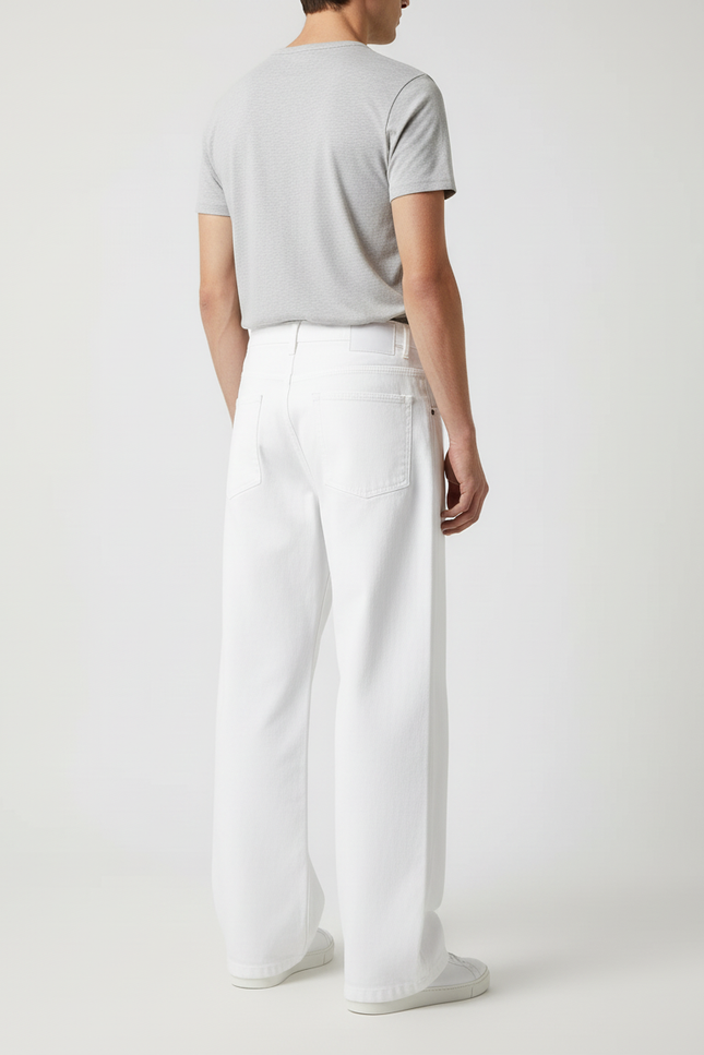 Pantalon Blanc Homme Ample Décontracté Coton Droit - vue 2