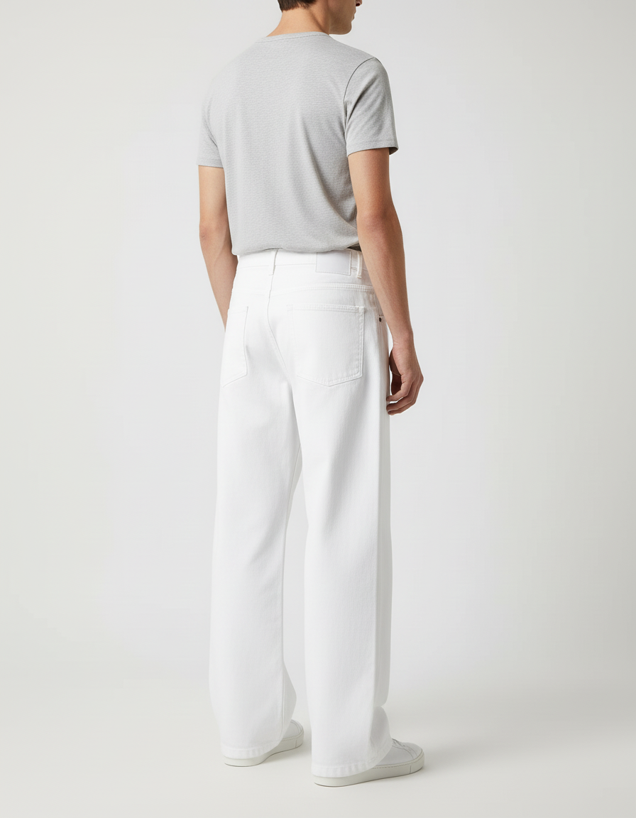 Pantalon Blanc Homme Ample Décontracté Coton Droit - vue 2