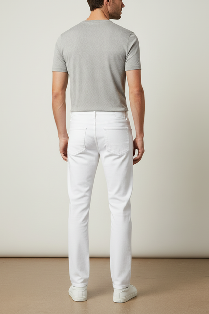 Pantalon Blanc Homme Droit Décontracté Coton - vue 2