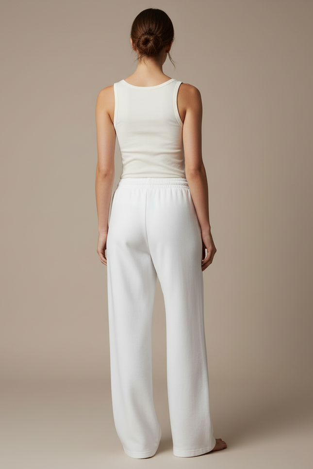 Pantalon Blanc Ample Molletonné Décontracté Taille Haute - vue 2