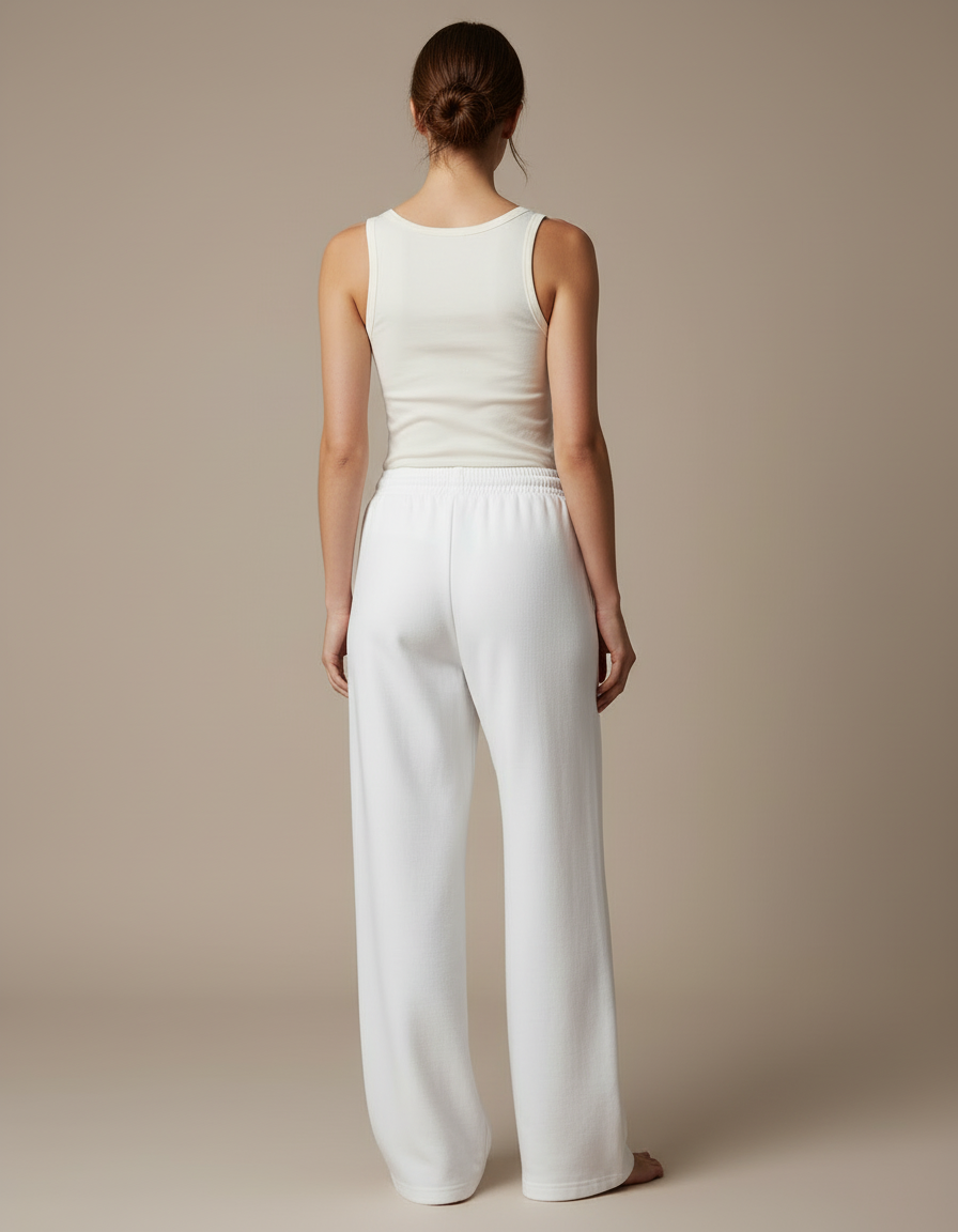 Pantalon Blanc Ample Molletonné Décontracté Taille Haute - vue 2