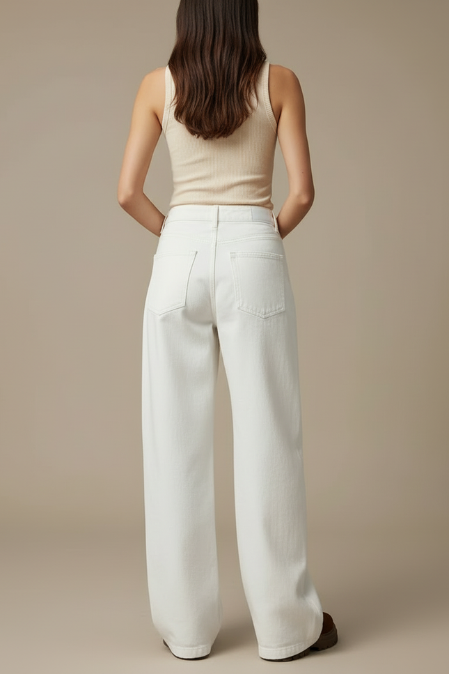 Pantalon Blanc Large Décontracté Taille Haute - Jean - vue 2