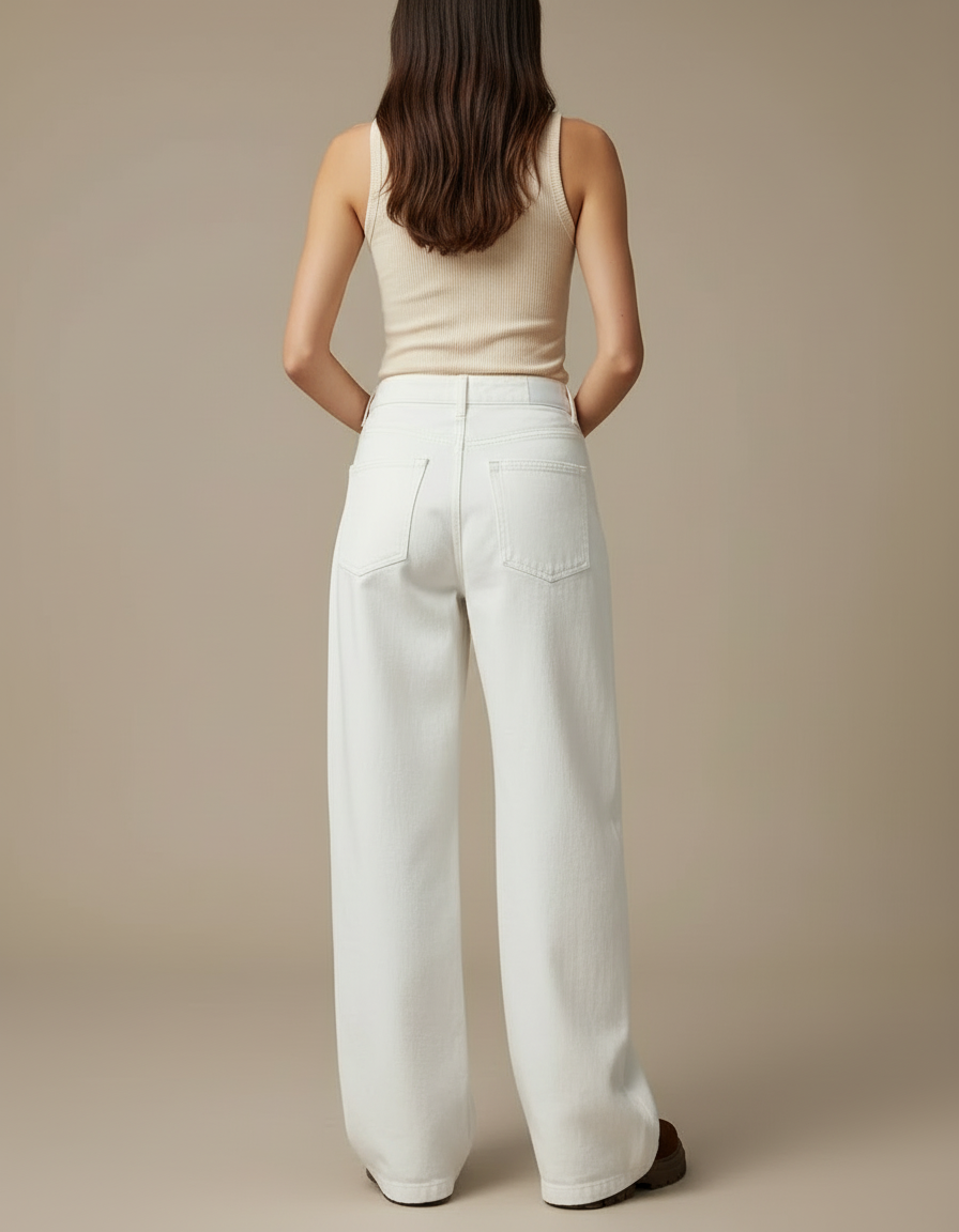 Pantalon Blanc Large Décontracté Taille Haute - Jean - vue 2