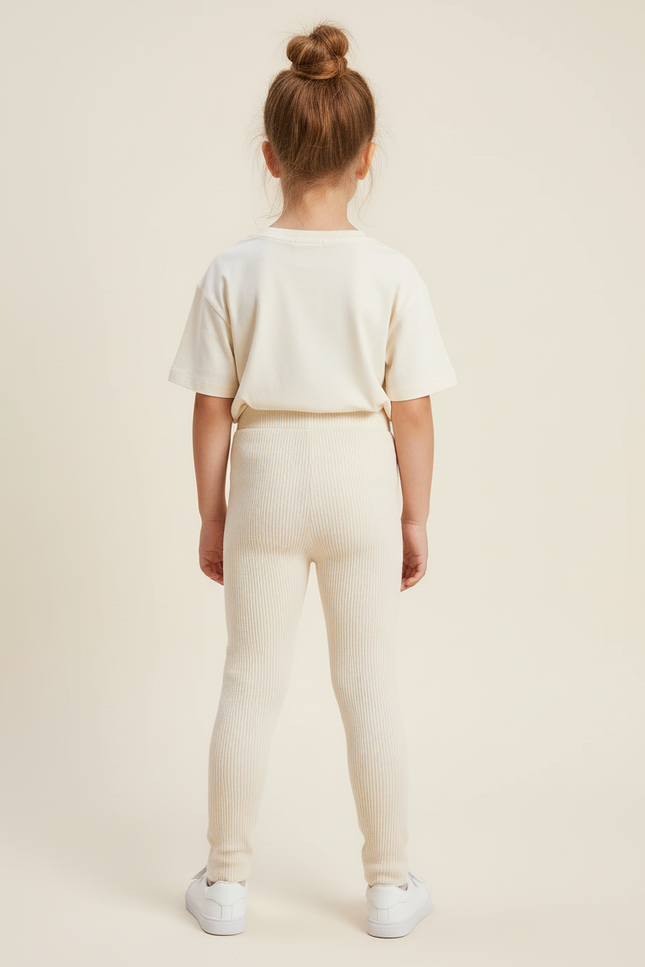 Pantalon Blanc Côtelé Confortable Élastique Enfant - Beige Maille - vue 2