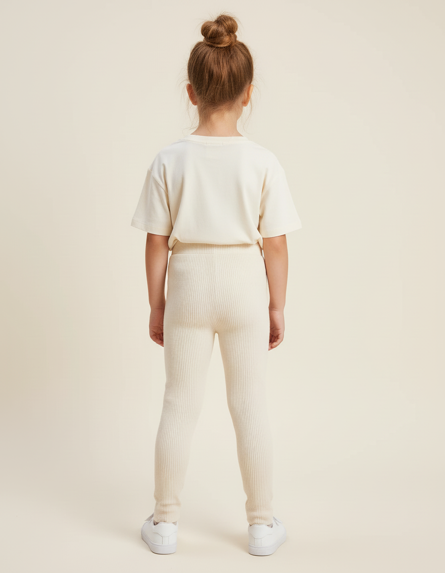 Pantalon Blanc Côtelé Confortable Élastique Enfant - Beige Maille - vue 2