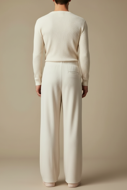 Pantalon Blanc Côtelé Droit Ample Confortable Homme - Cordé - vue 2