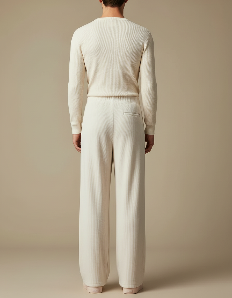 Pantalon Blanc Côtelé Droit Ample Confortable Homme - Cordé - vue 2
