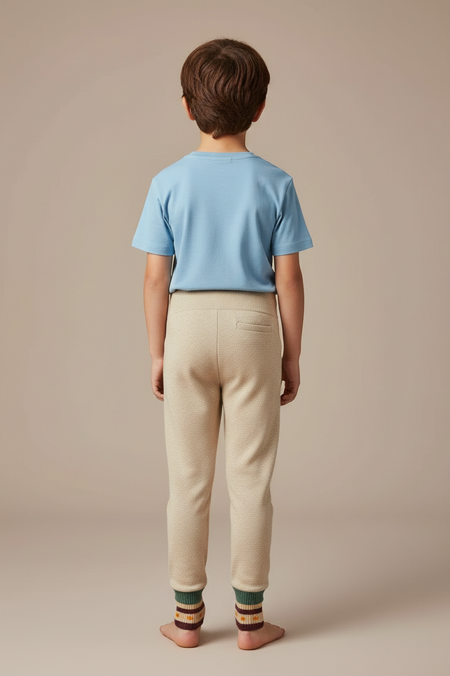 Pantalon Blanc Tricoté Côtelé Confortable Enfant Garçon - Beige Maille - vue 2