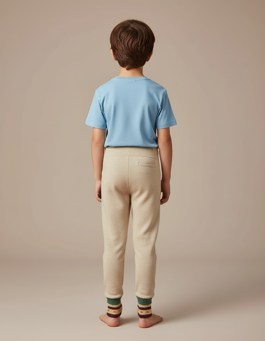 Pantalon Blanc Tricoté Côtelé Confortable Enfant Garçon - Beige Maille - vue 2
