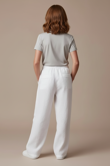Pantalon Blanc Lin Fluide Ample Décontracté Enfant - vue 2
