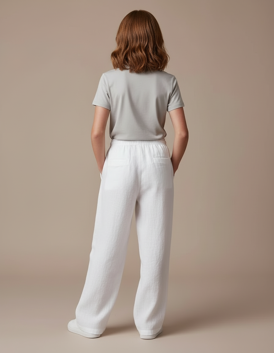 Pantalon Blanc Lin Fluide Ample Décontracté Enfant - vue 2